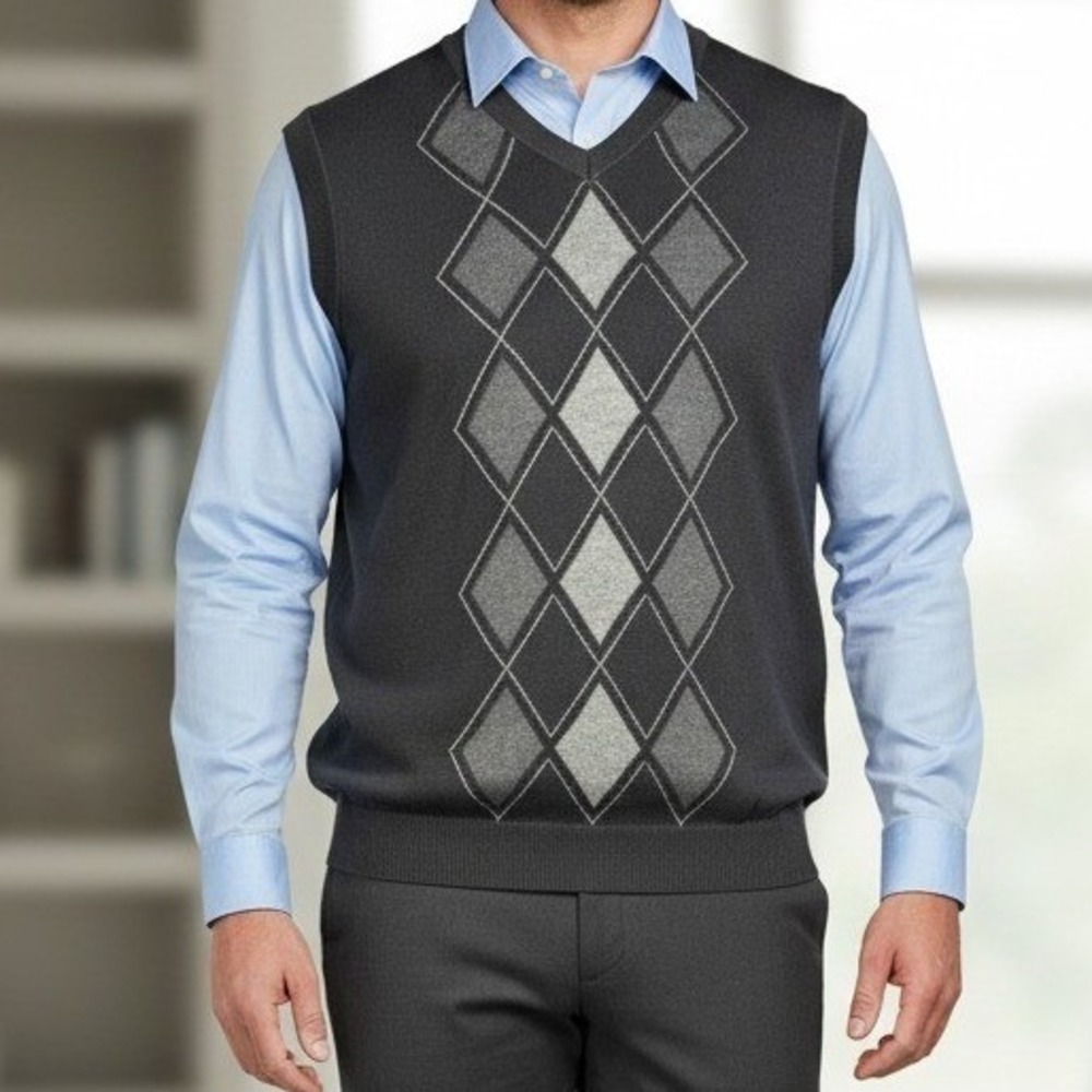 Concepts by Claiborne | Black Argyle Knit Vest | Mens | Sweater Vest | XL - spot